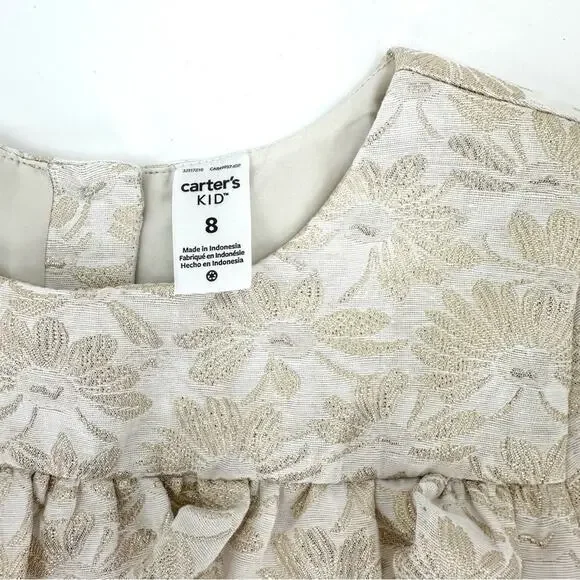 Carter’s girl jacquard woven dress cream metallic gold floral Size 8 - Picture 3 of 11